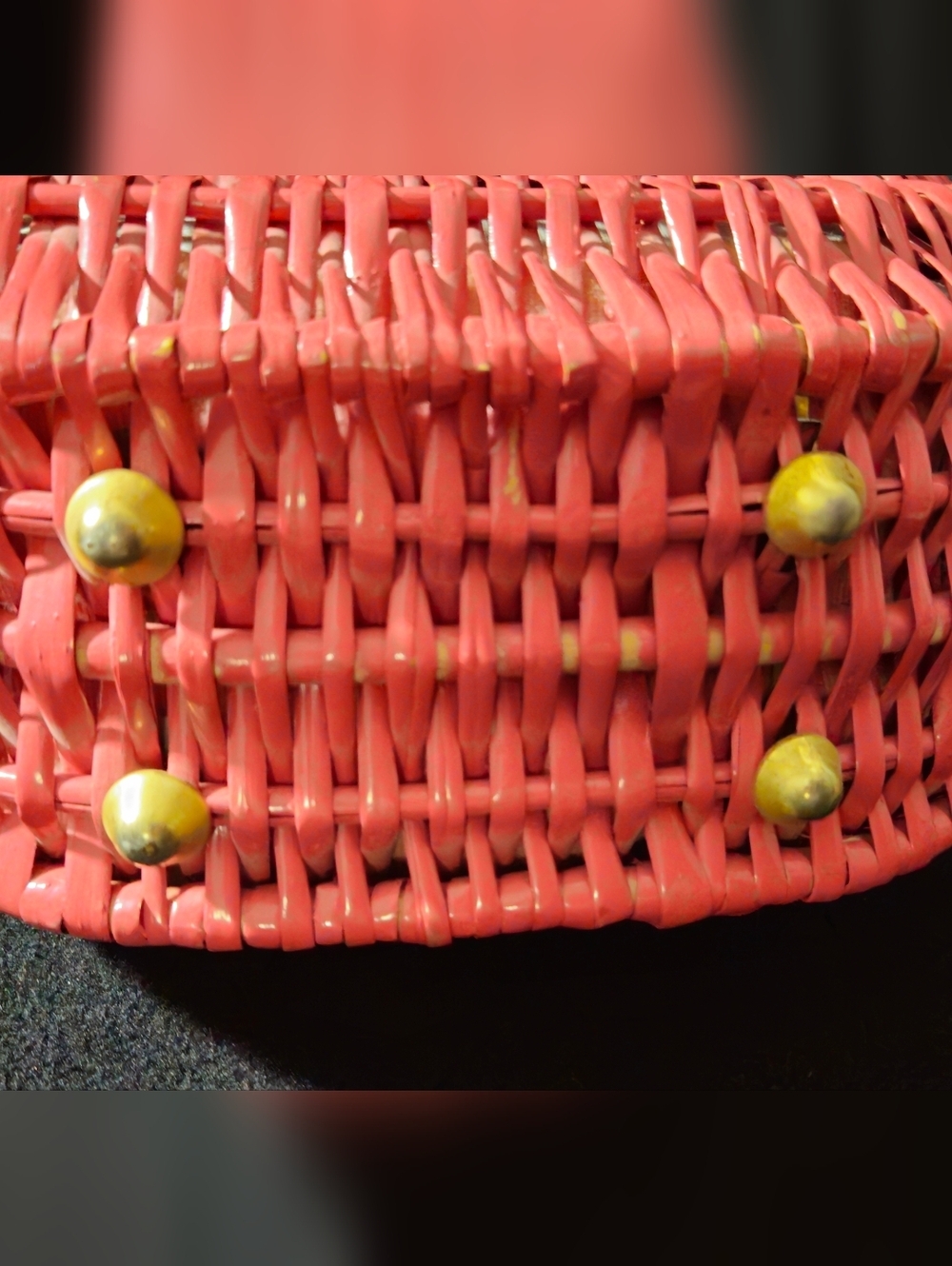 Koret Vintage 1950 Pink Woven Rattan Statement Purse-Kisslock Multi-Color Accent - Picture 7 of 11